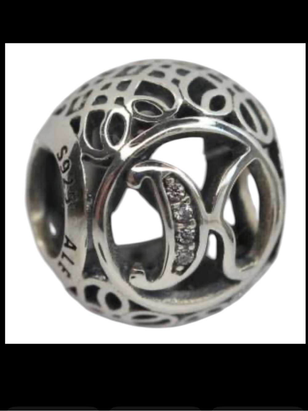 Genuine Sterling Silver Charm - Letter K - CZ Bead Charm -Pandora Charm Bracelet